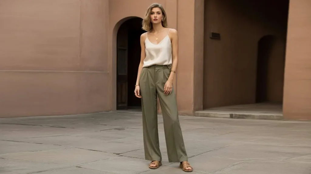 Wide-Leg Trousers + Silk Cami