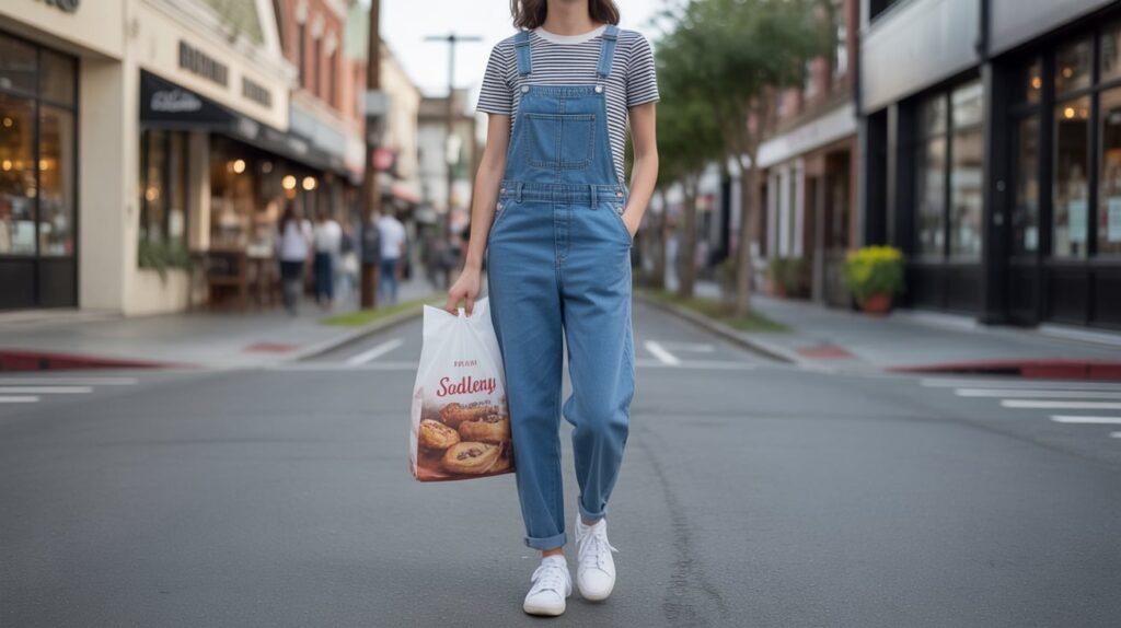 Denim Overalls + Stripe Tee