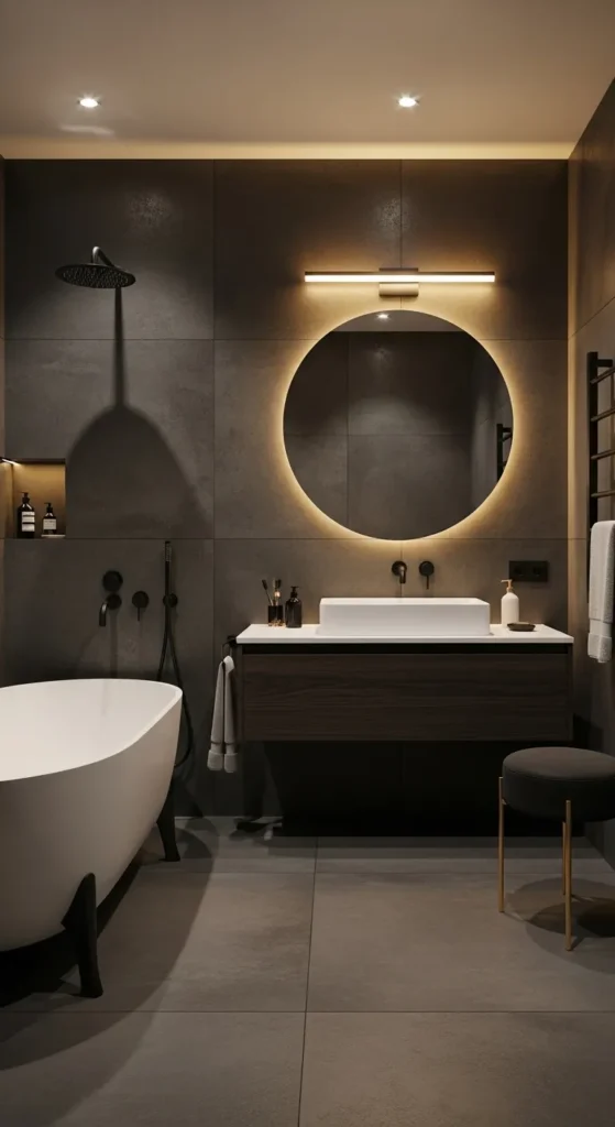 Bold, Dark Bathrooms with Luxe Finishes