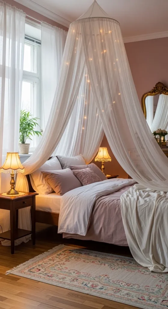 Cozy Canopy Bed with Soft Draperies
