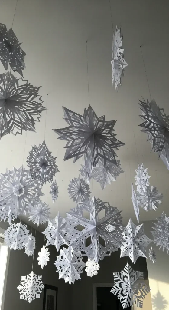 DIY Hanging Paper Snowflakes