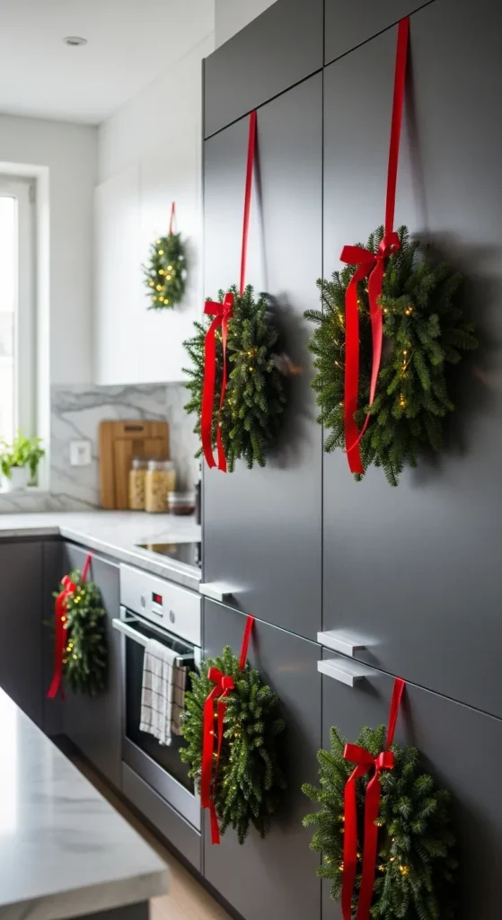 DIY Mini Wreaths on Cabinet Doors
