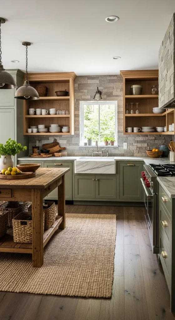 Earthy Greens and Textured Stone