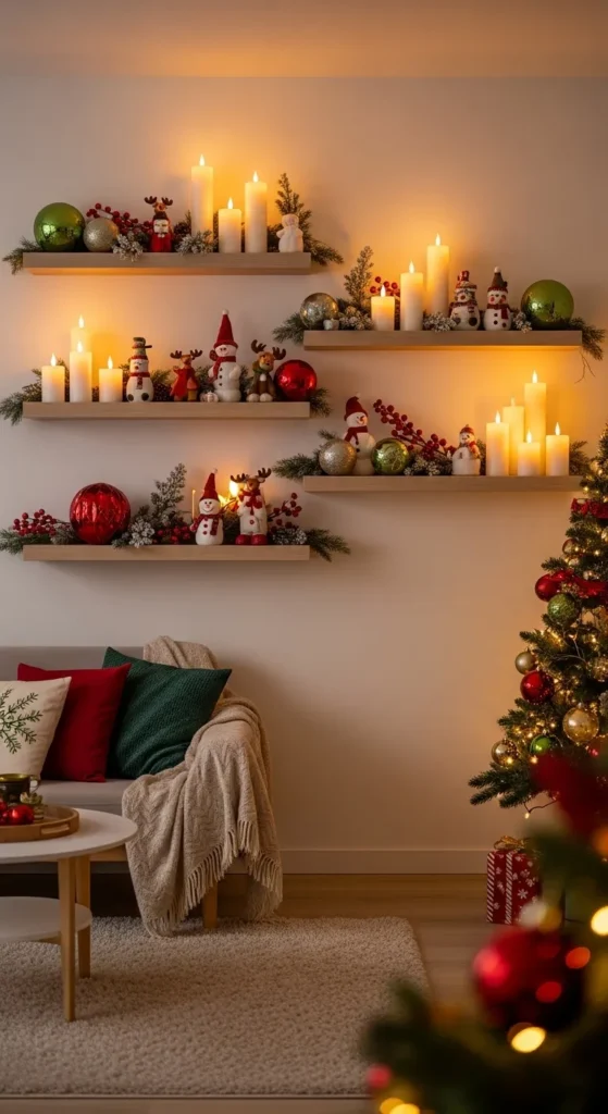  Floating Christmas Shelves with Holiday Accents