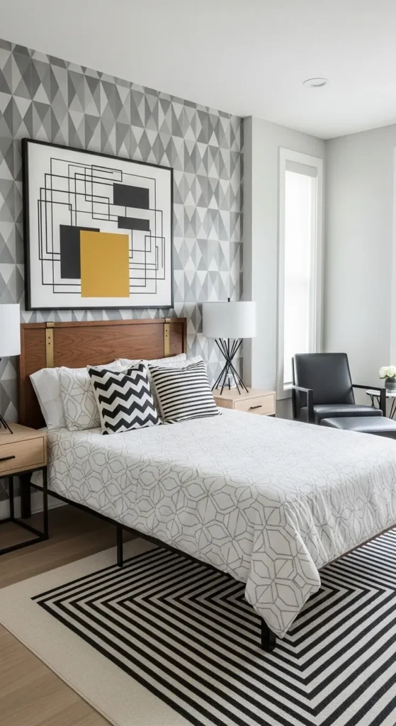 Geometric Modern Guest Bedroom with Clean Lines