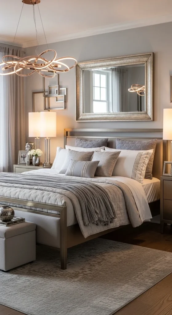 Glamorous Cozy Bedroom with Metallic Accents