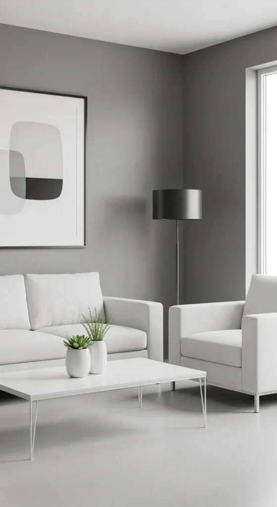 Gray and White Minimalist Living Room