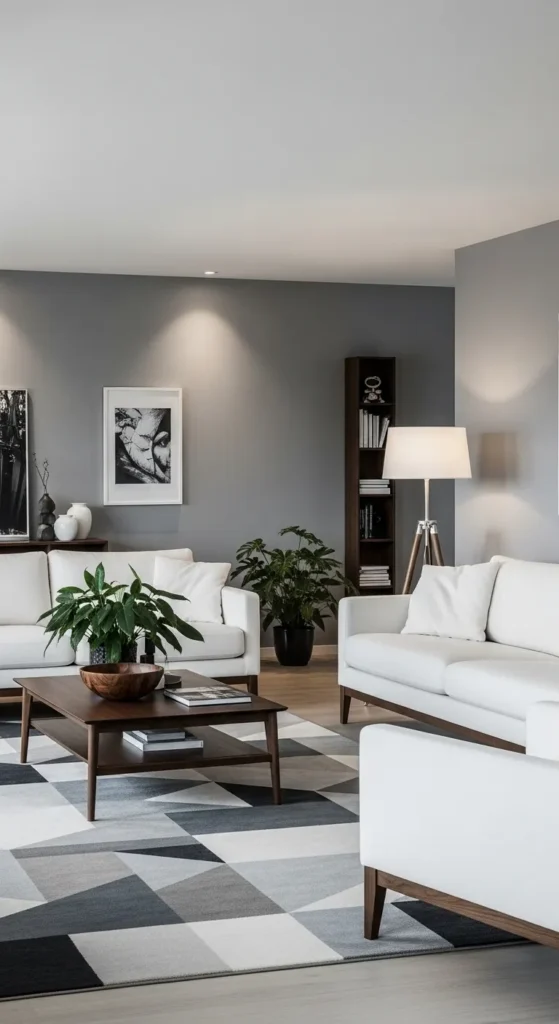 Gray and White with Dark Wood Accents