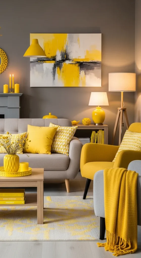 Gray with Warm Yellow Accents for a Cozy and Lively Look
