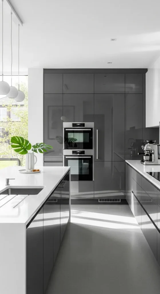 High-Gloss Grey Cabinets