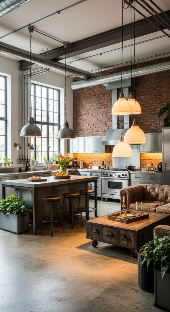 Industrial-Style Kitchen with Soft Lighting