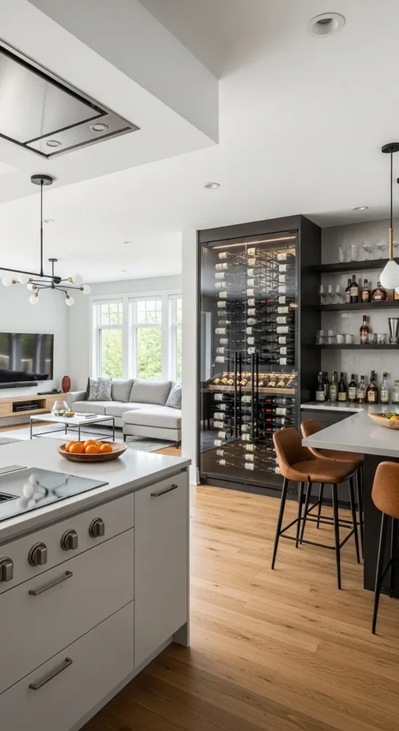 Integrated Wine Storage and Bar Area