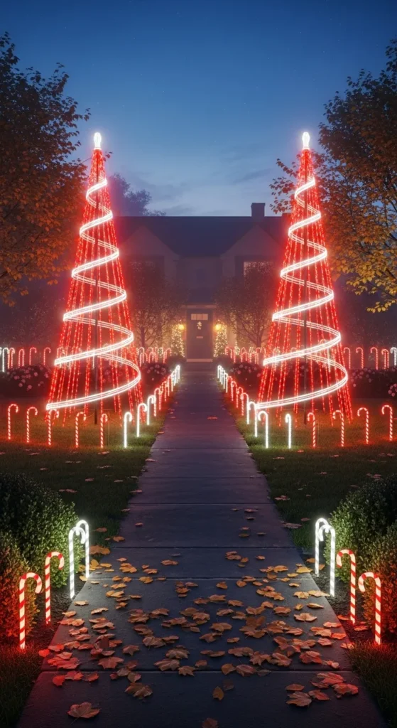 LED Candy Cane Spiral Trees