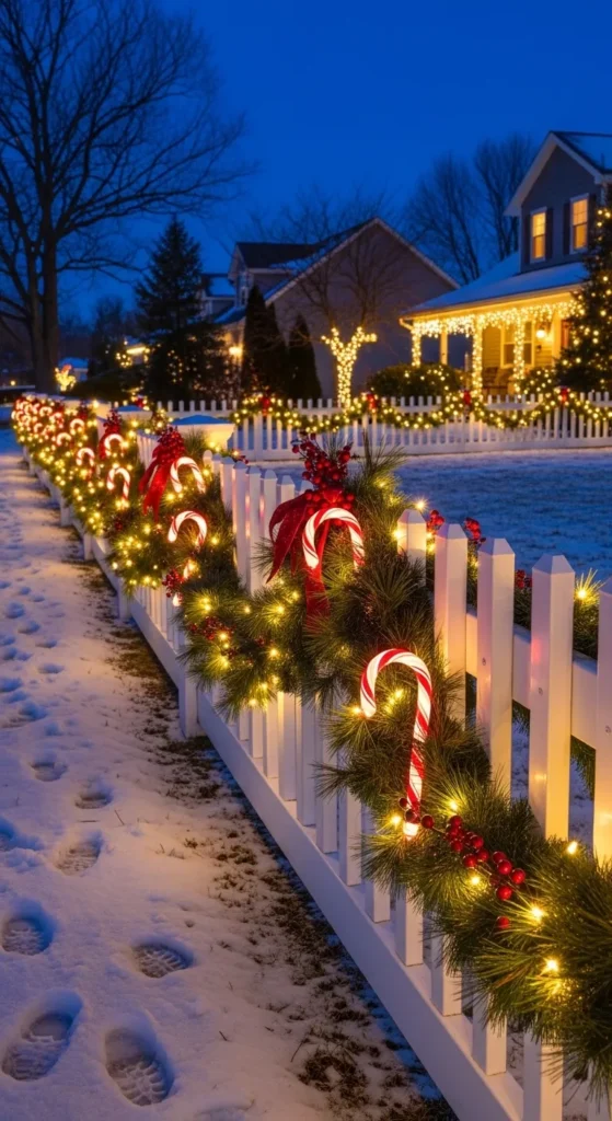 Lighted Candy Cane Fence