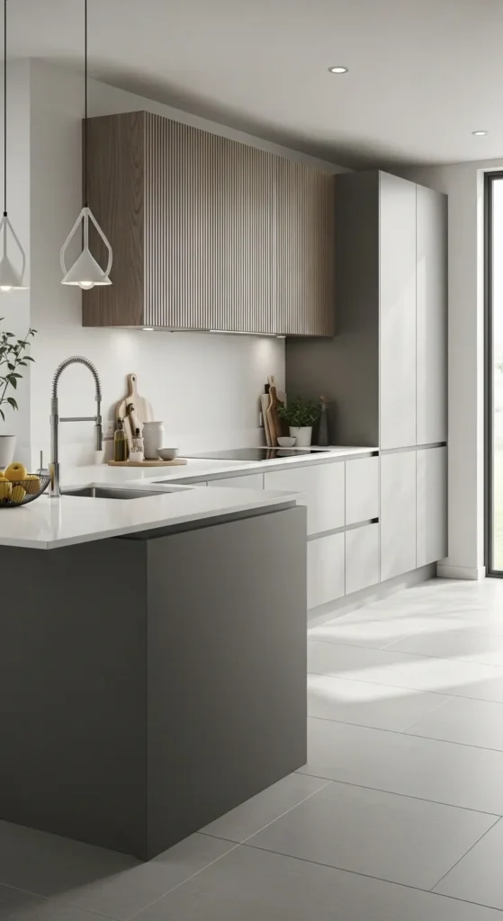 Matte Grey with Wood Accents