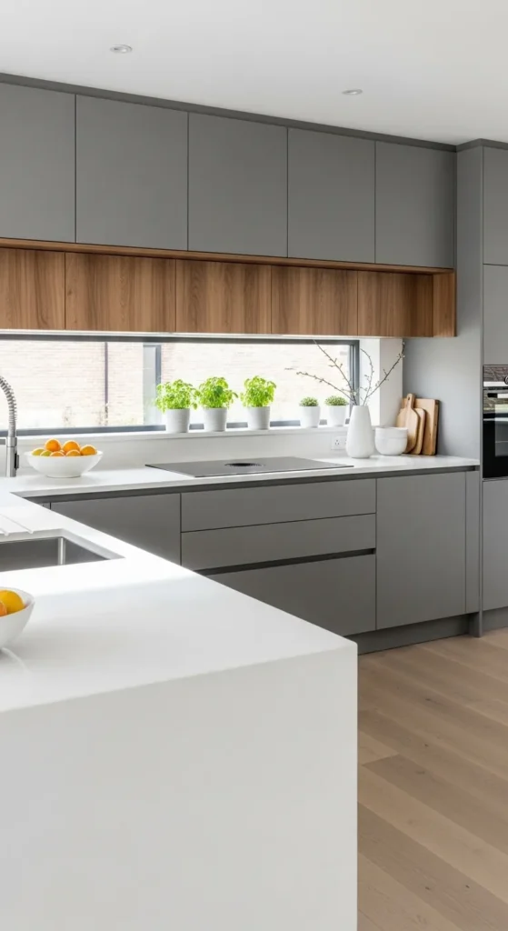 Matte Grey with Wood Accents