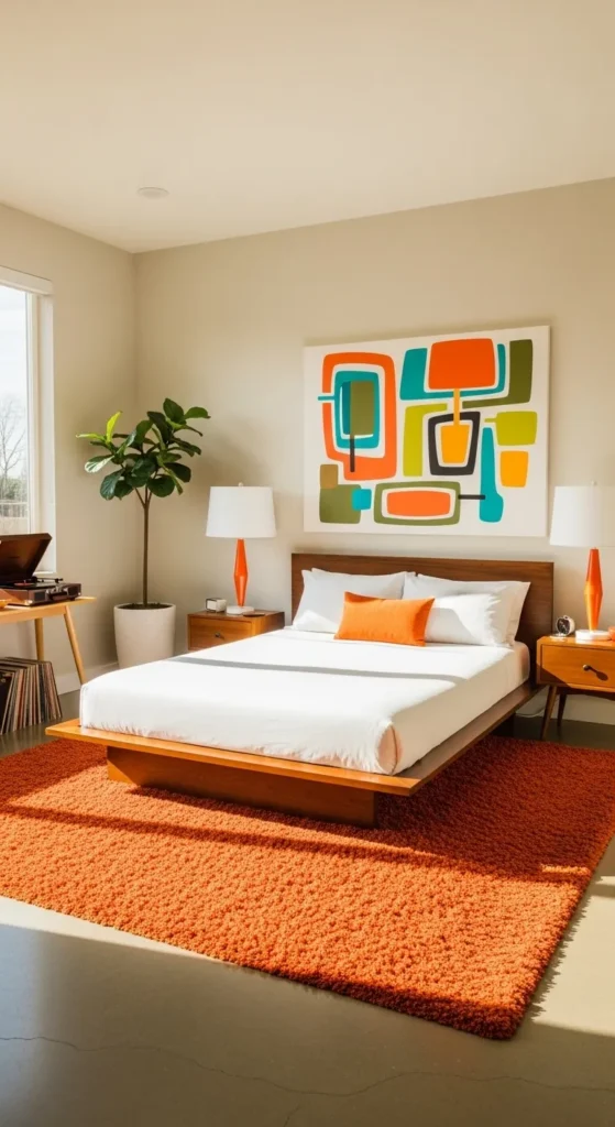 Mid-Century Modern Guest Bedroom with a Retro Twist