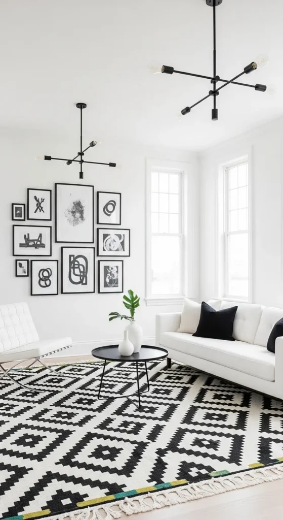 Minimalist White Living Room with Black Accents
