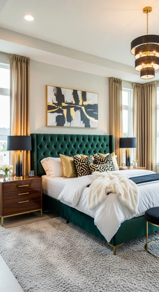 Modern Glam with Metallic Accents and Plush Furnishings