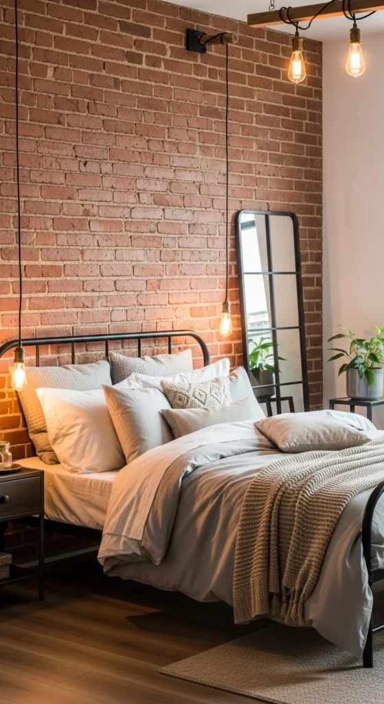 Modern Industrial Bedroom with Warm Accents