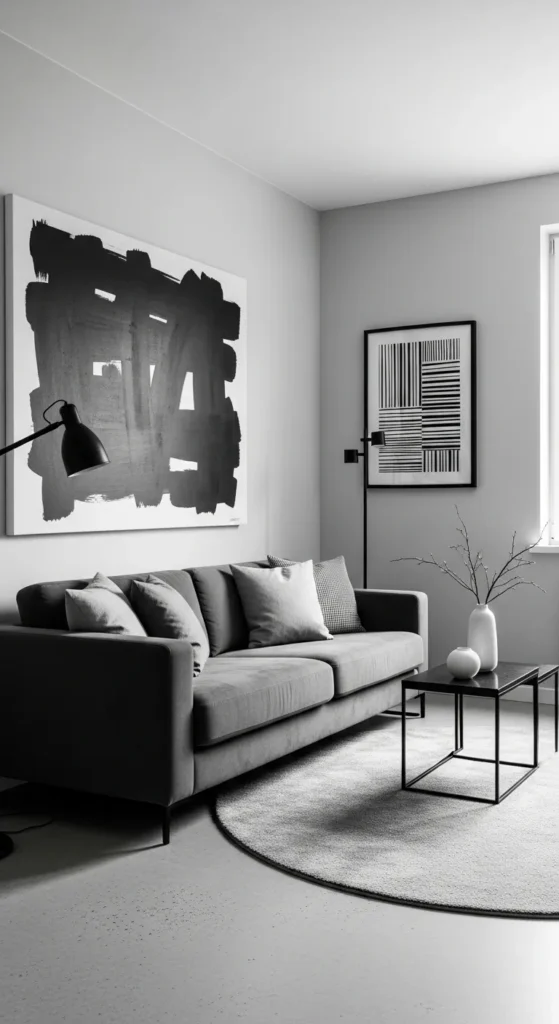 Monochromatic Scheme with Bold Art Pieces