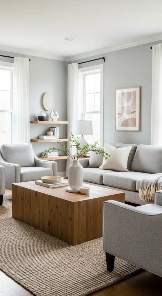 Natural Wood and Soft Gray for a Balanced Look