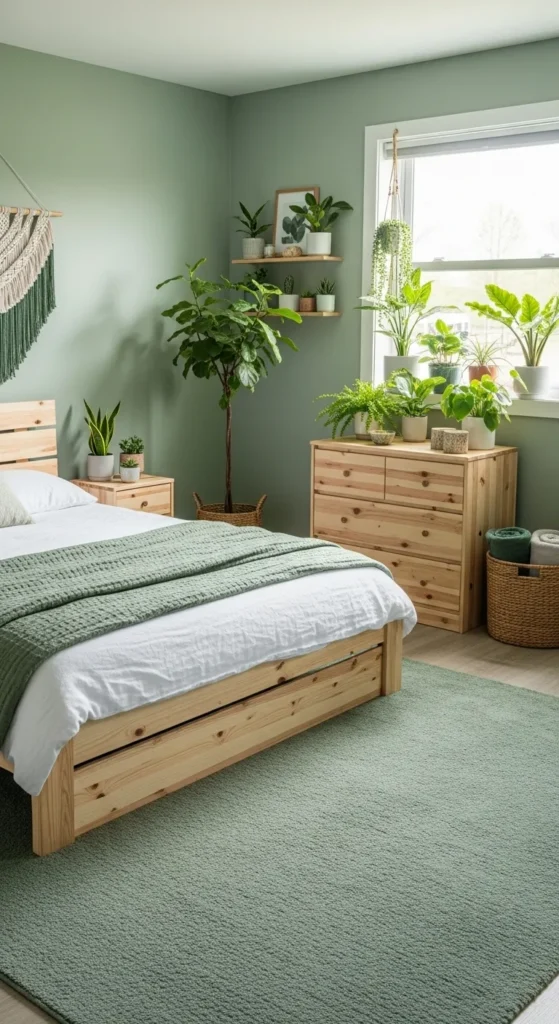 Nature-Inspired Bedroom with Soft Green Tones