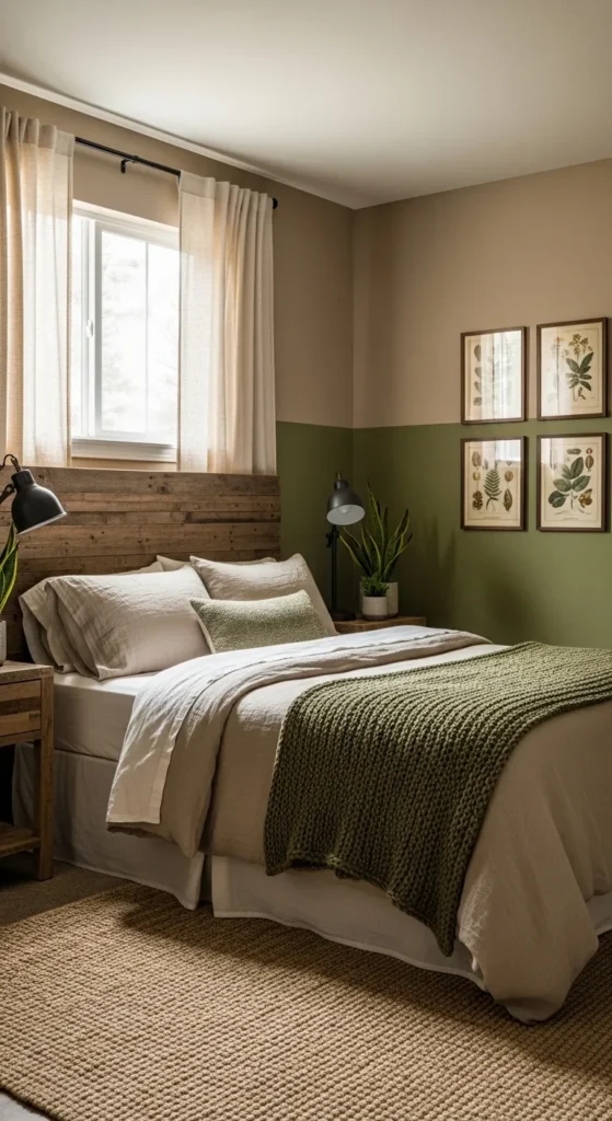 Neutral Brown and Olive Green for a Nature-Inspired Bedroom