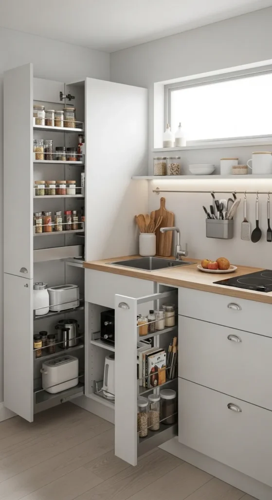 Pull-Out Pantry with Slim Storage Units