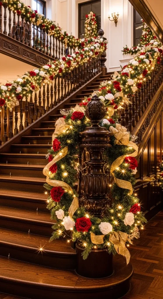Red and White Garland with Twinkling Lights