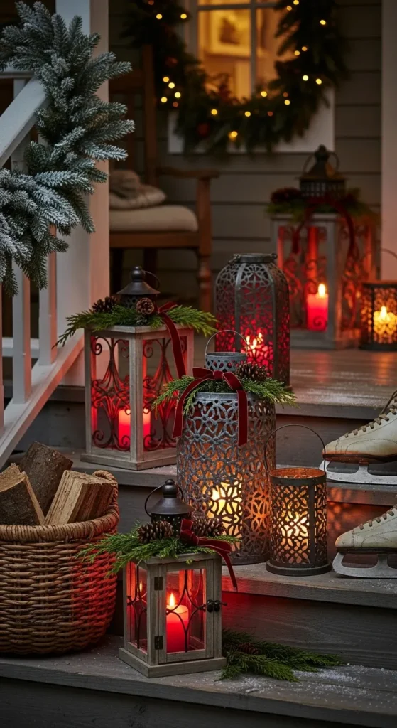 Red and White Lighted Christmas Lanterns