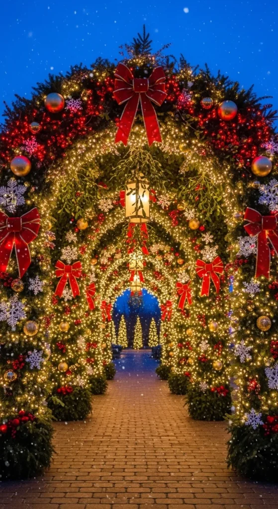Red and White Lighted Outdoor Archway