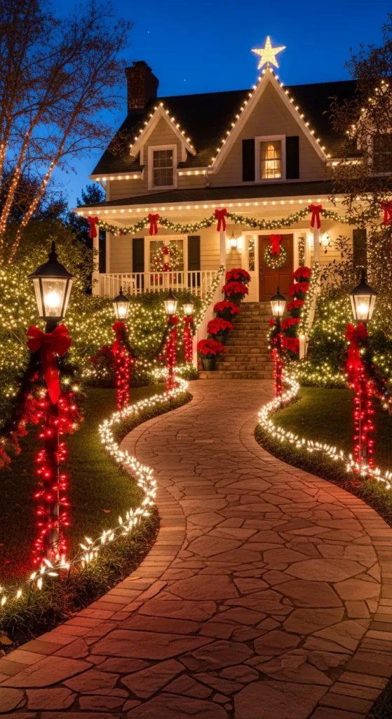 Red and White Lighted Pathway Decor
