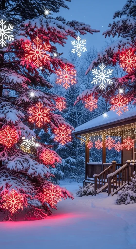 Red and White Lighted Snowflakes
