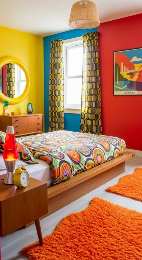 Retro-Inspired Guest Bedroom with Bold Colors