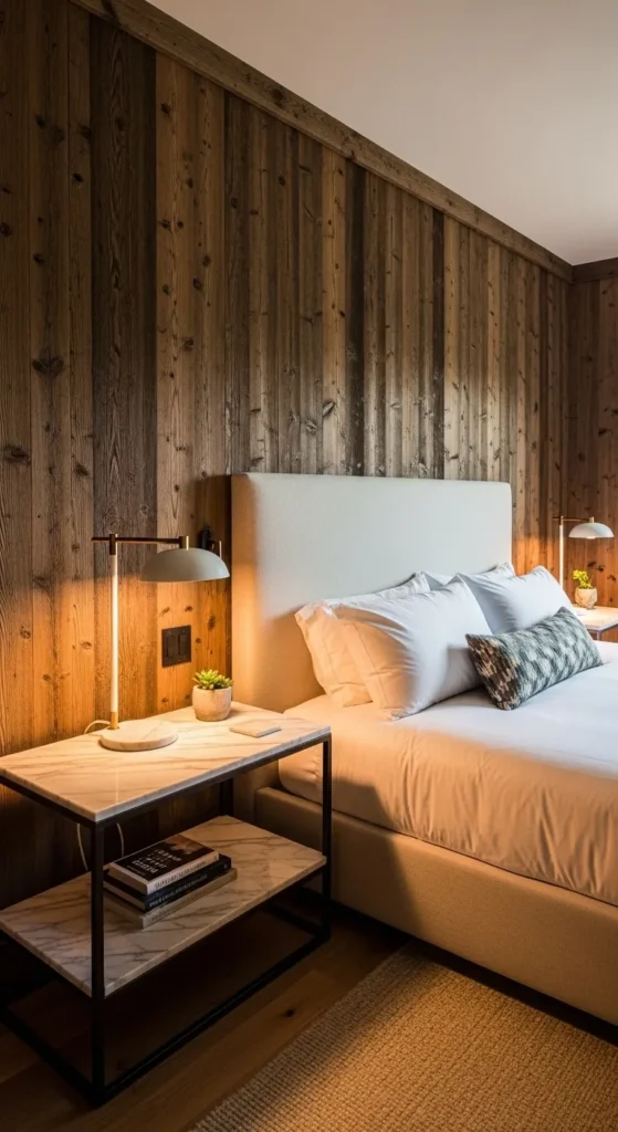 Rustic Luxe Guest Room with Wood and Marble