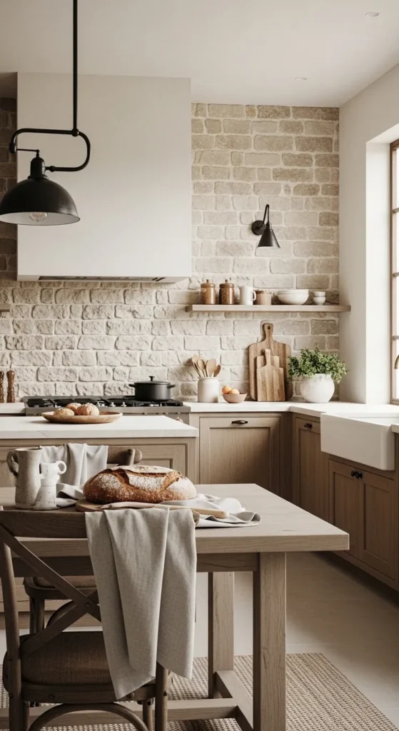 Rustic Stone Accent Wall Kitchen