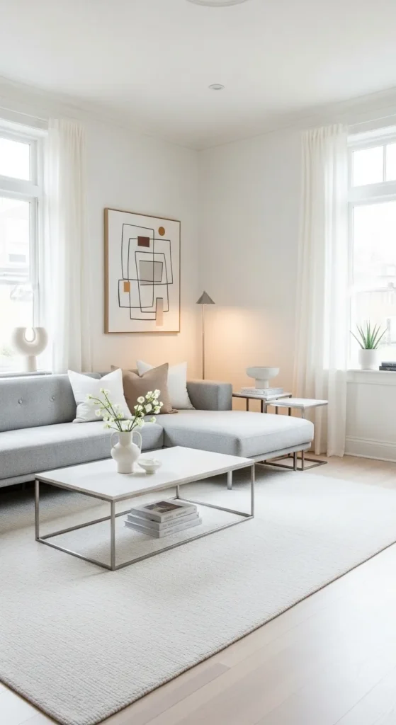 Sleek Modern White Living Room with Minimalist Furniture