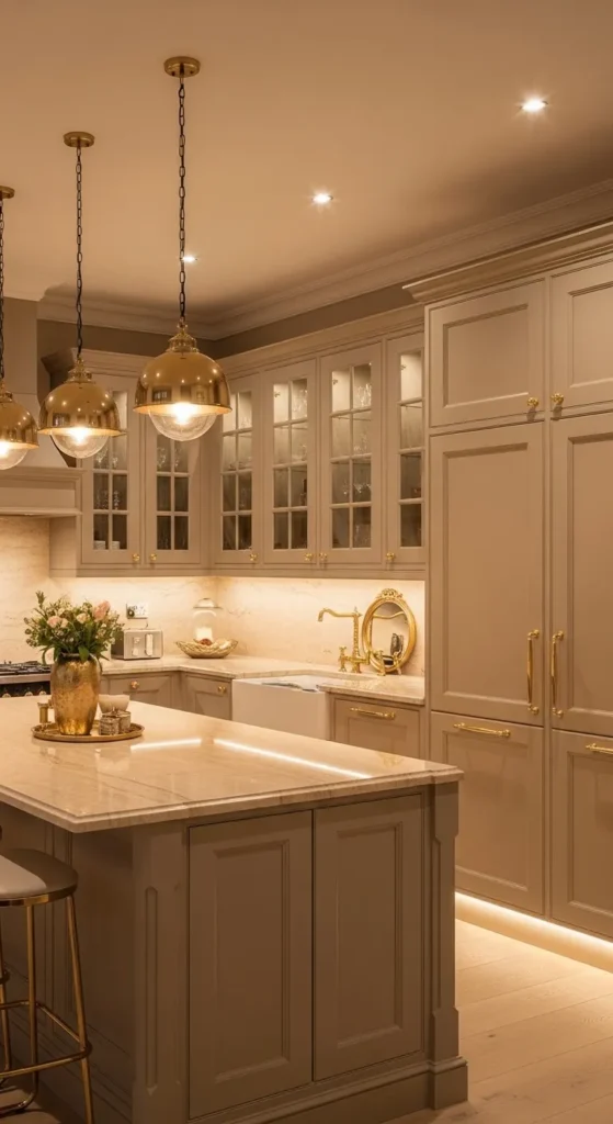 Soft Beige with Elegant Gold Fixtures