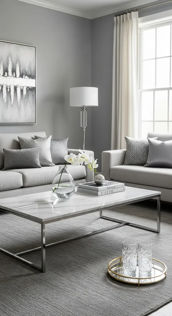 Soft Gray with Marble and Glass Elements for a Chic Look