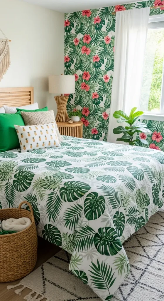 Tropical-Inspired Bedroom with Lush Greenery