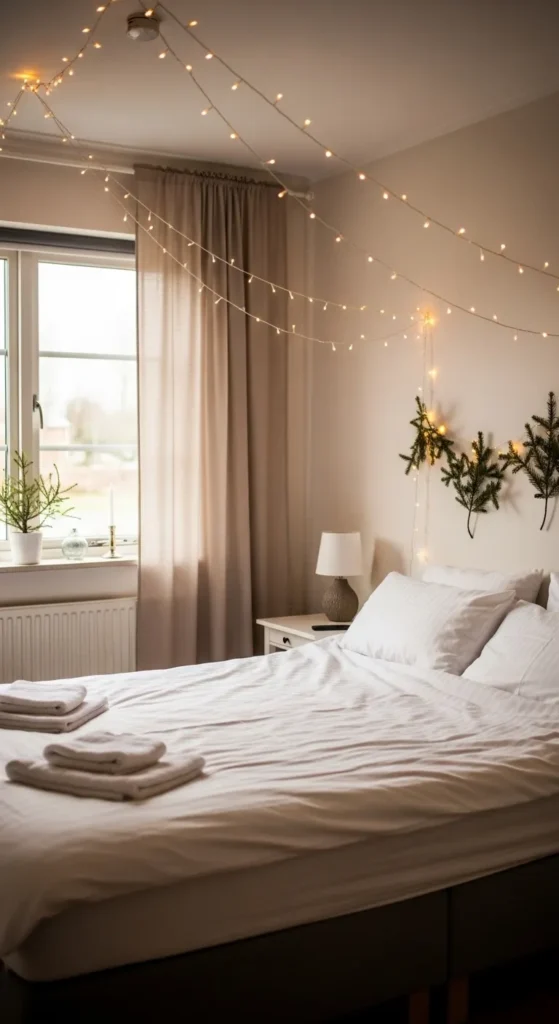 Twinkling Fairy Lights Over the Bed