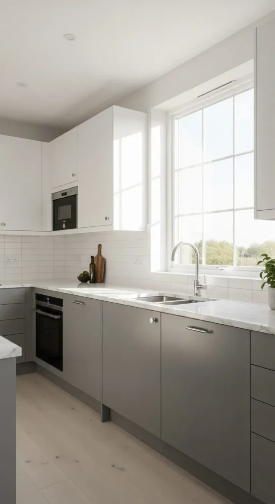 Two-Tone Grey and White Cabinets