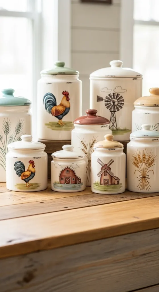  Vintage Farmhouse Ceramic Canisters