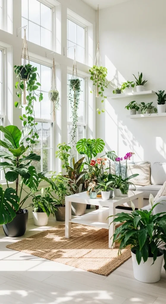 White Living Room with Greenery