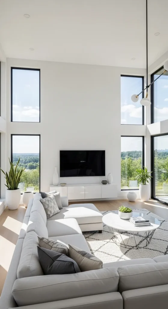 White Living Room with Open Floor Plan