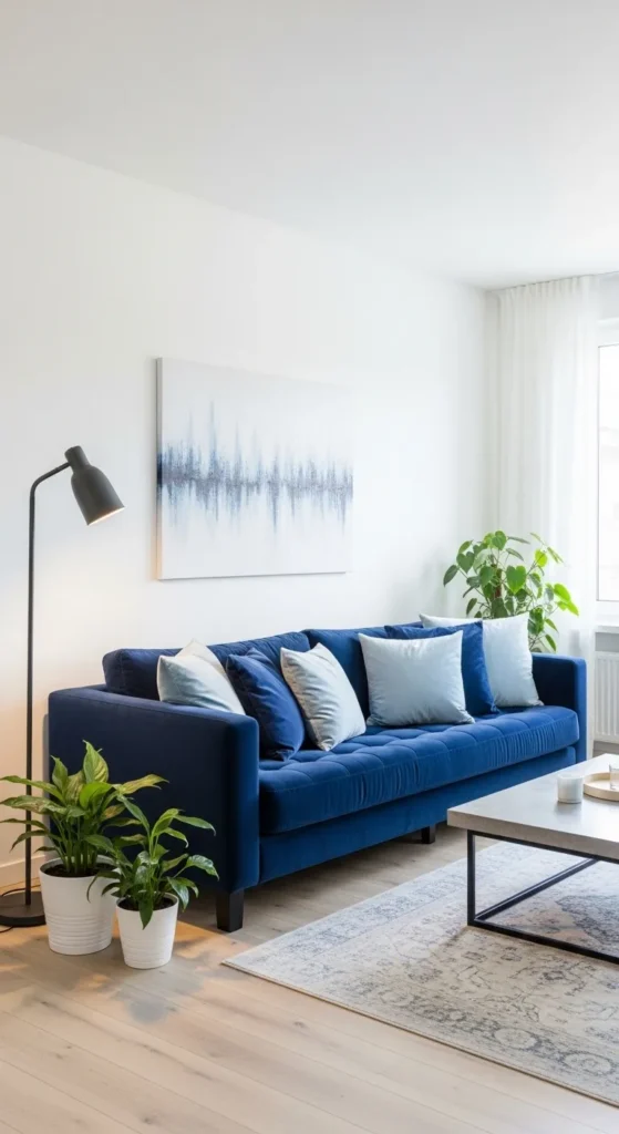 White Living Room with Velvet Touches
