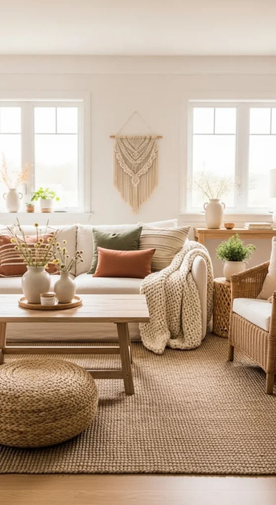 White Living Room with Warm Natural Materials