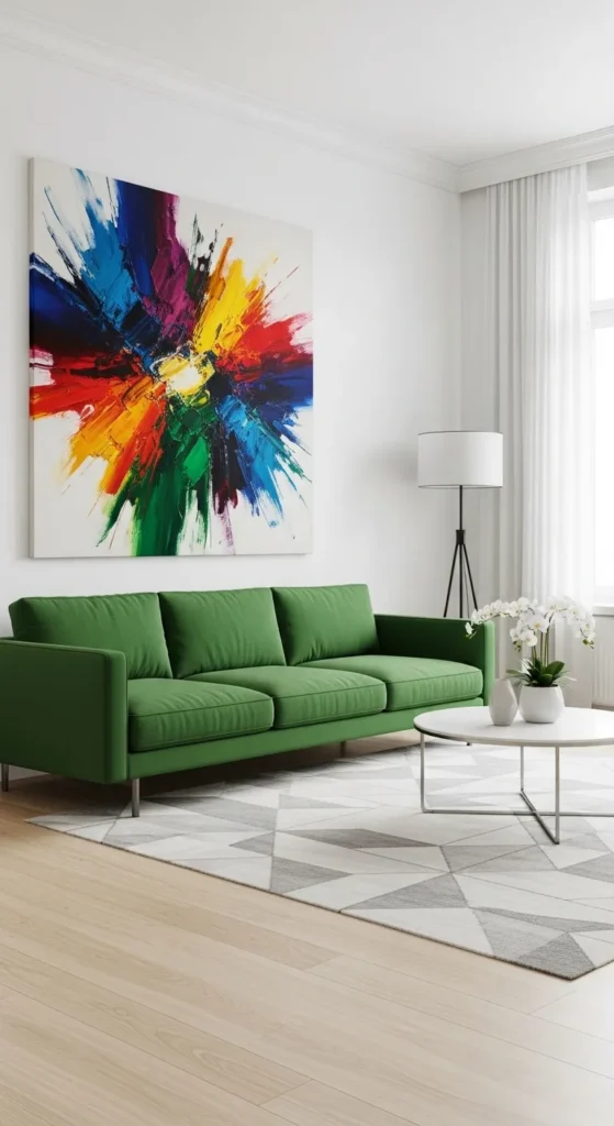 White Walls with Bold Art and Statement Furniture