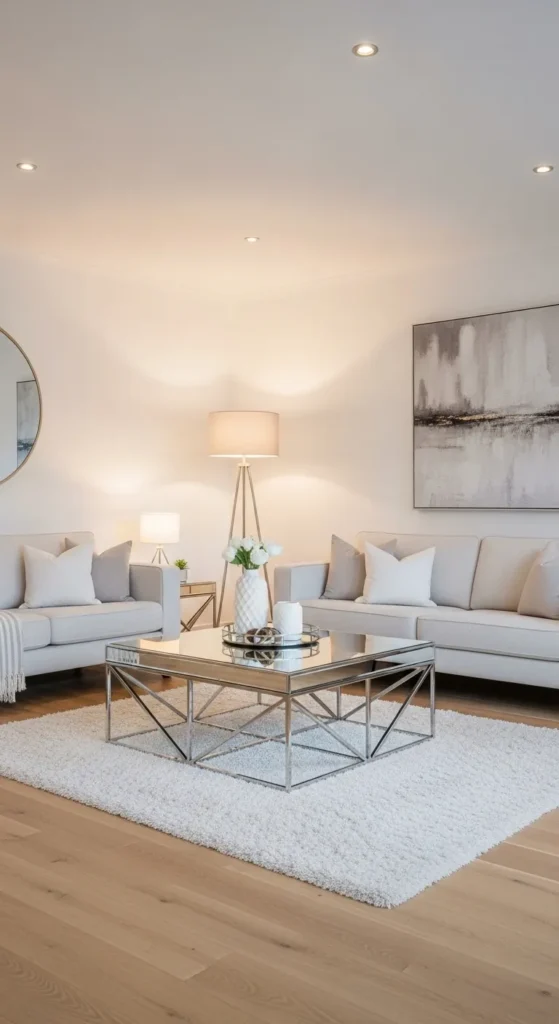 White Walls with Mirrored Accents for Glamour